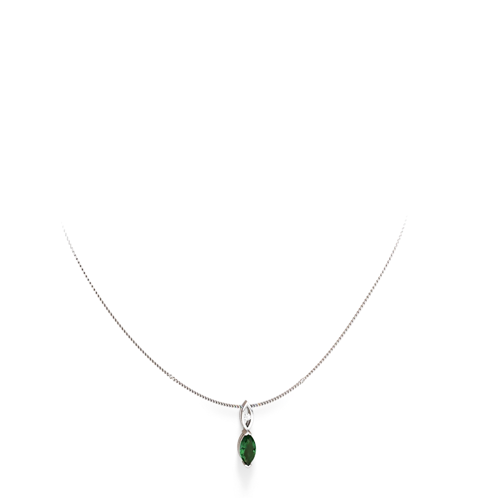 Lab Emerald Marquise Drop 14K White Gold pendant P5333