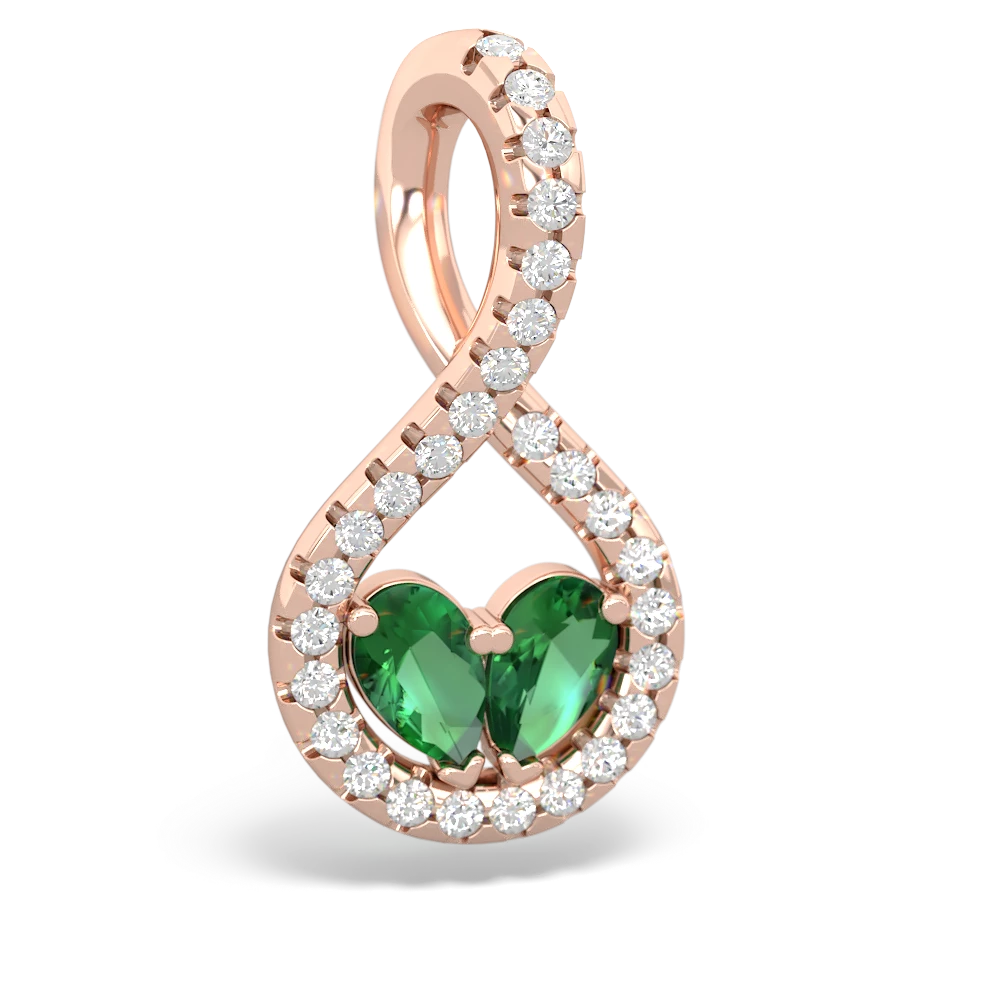 Lab Emerald Pave Twist 'One Heart' 14K Rose Gold pendant P5360