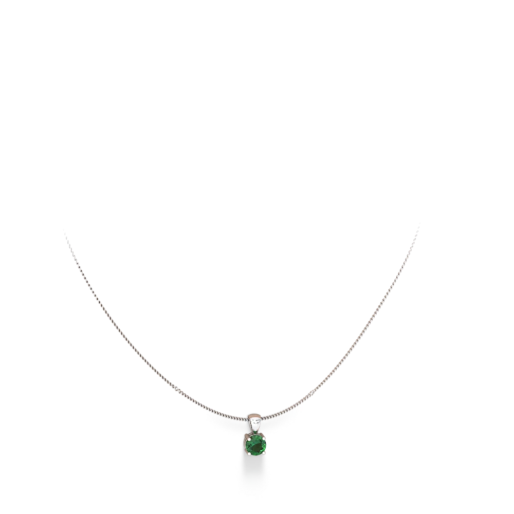 Lab Emerald 6Mm Round Solitaire 14K White Gold pendant P1786