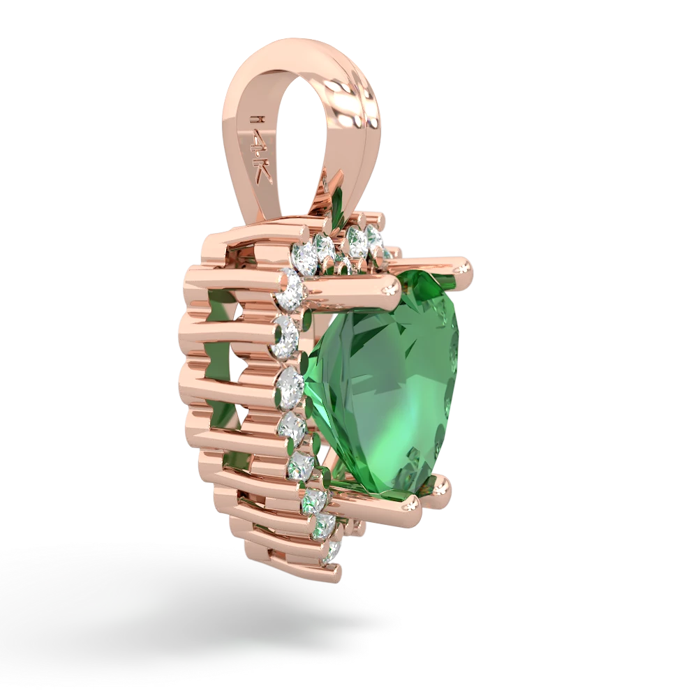 Lab Emerald Sparkling Halo Heart 14K Rose Gold pendant P0391