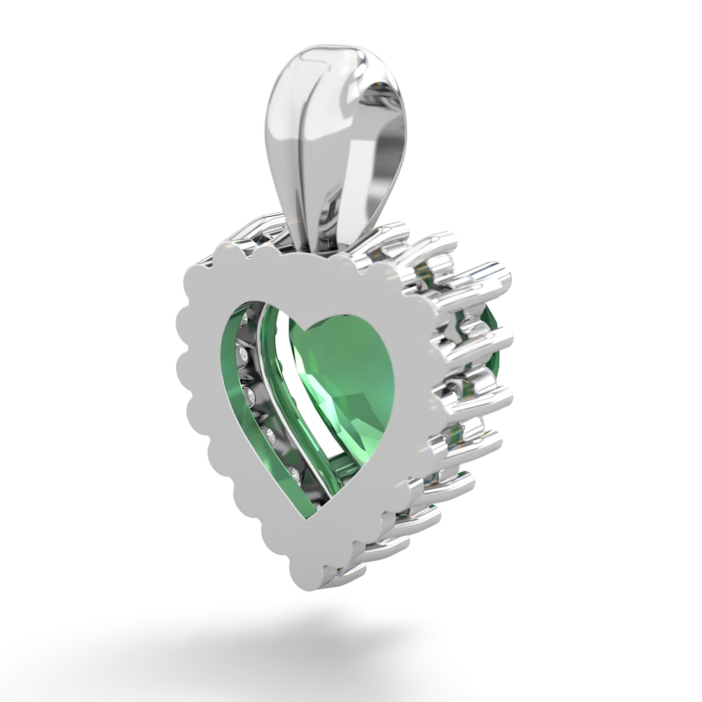 Lab Emerald Sparkling Halo Heart 14K White Gold pendant P0391