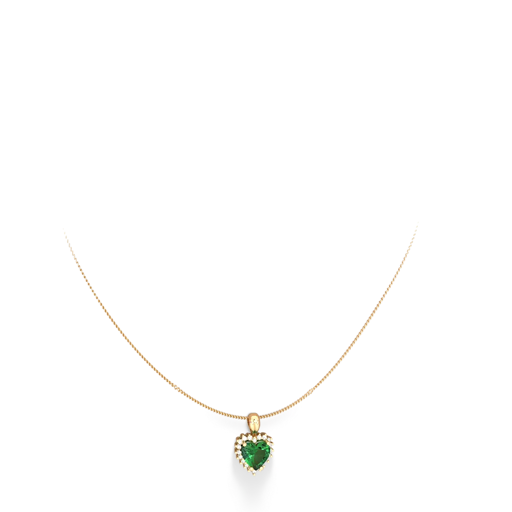 Lab Emerald Sparkling Halo Heart 14K Yellow Gold pendant P0391