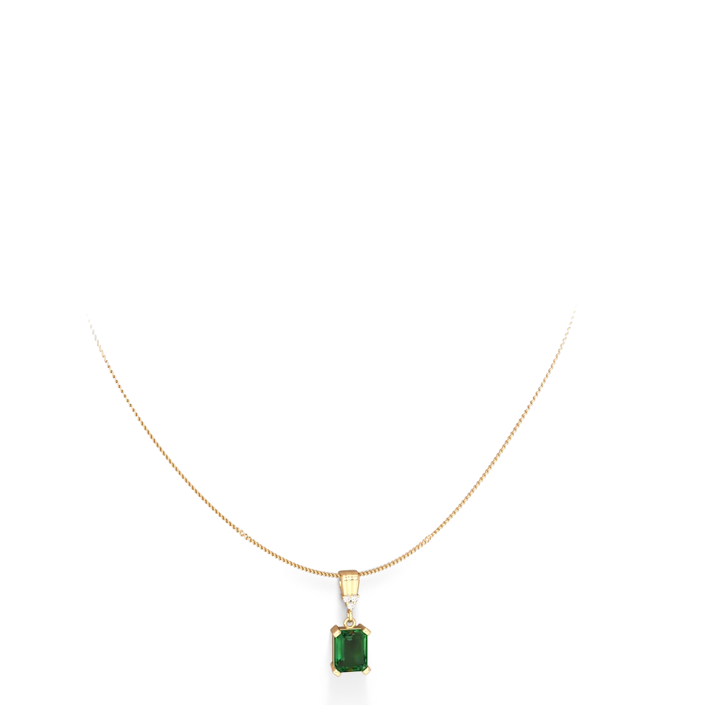 Lab Emerald Art Deco Dangle 14K Yellow Gold pendant P1937