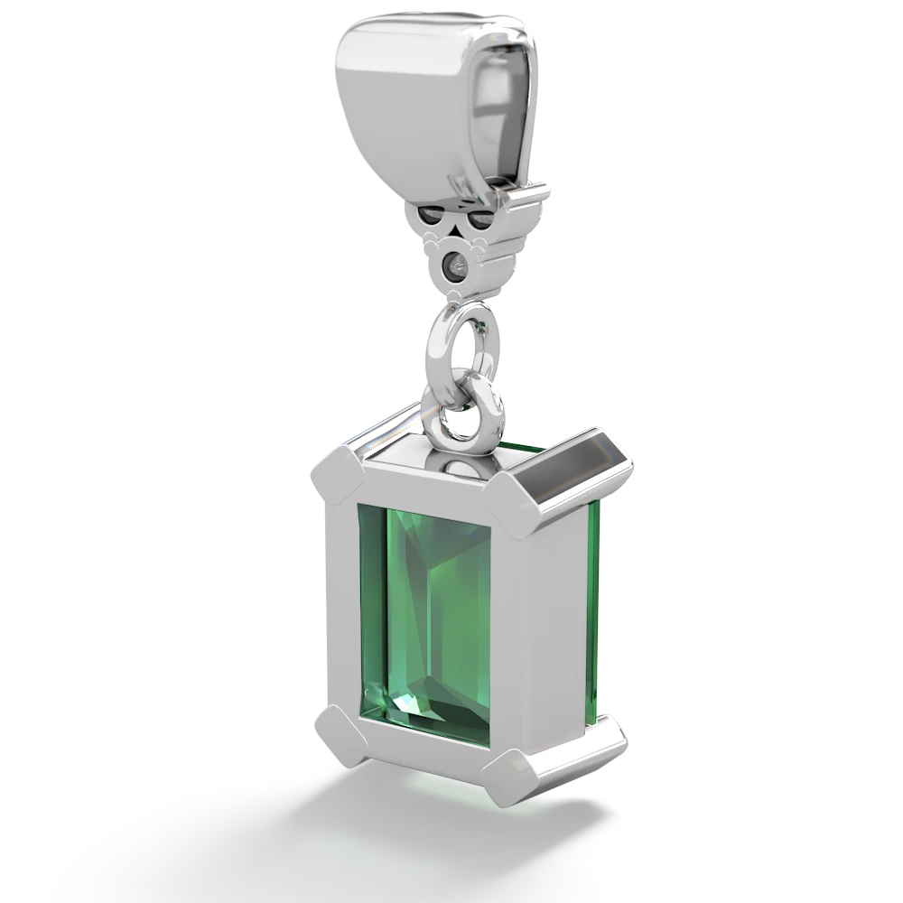 Lab Emerald Art Deco Dangle 14K White Gold pendant P1937