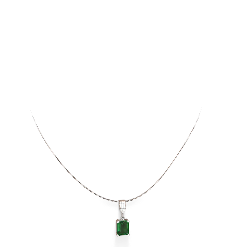 Lab Emerald Art Deco Dangle 14K White Gold pendant P1937