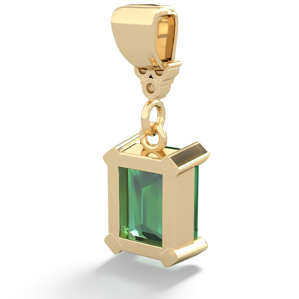 Lab Emerald Art Deco Dangle 14K Yellow Gold pendant P1937