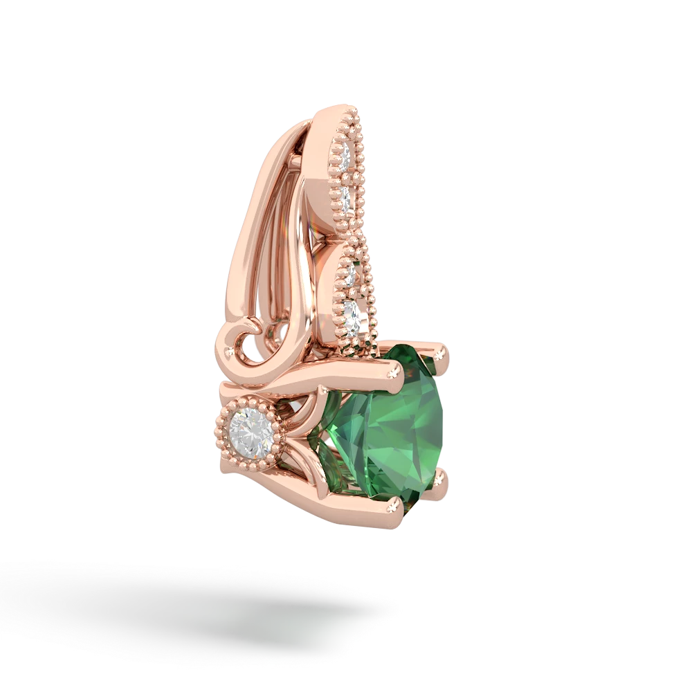 Lab Emerald Antique Elegance 14K Rose Gold pendant P3100