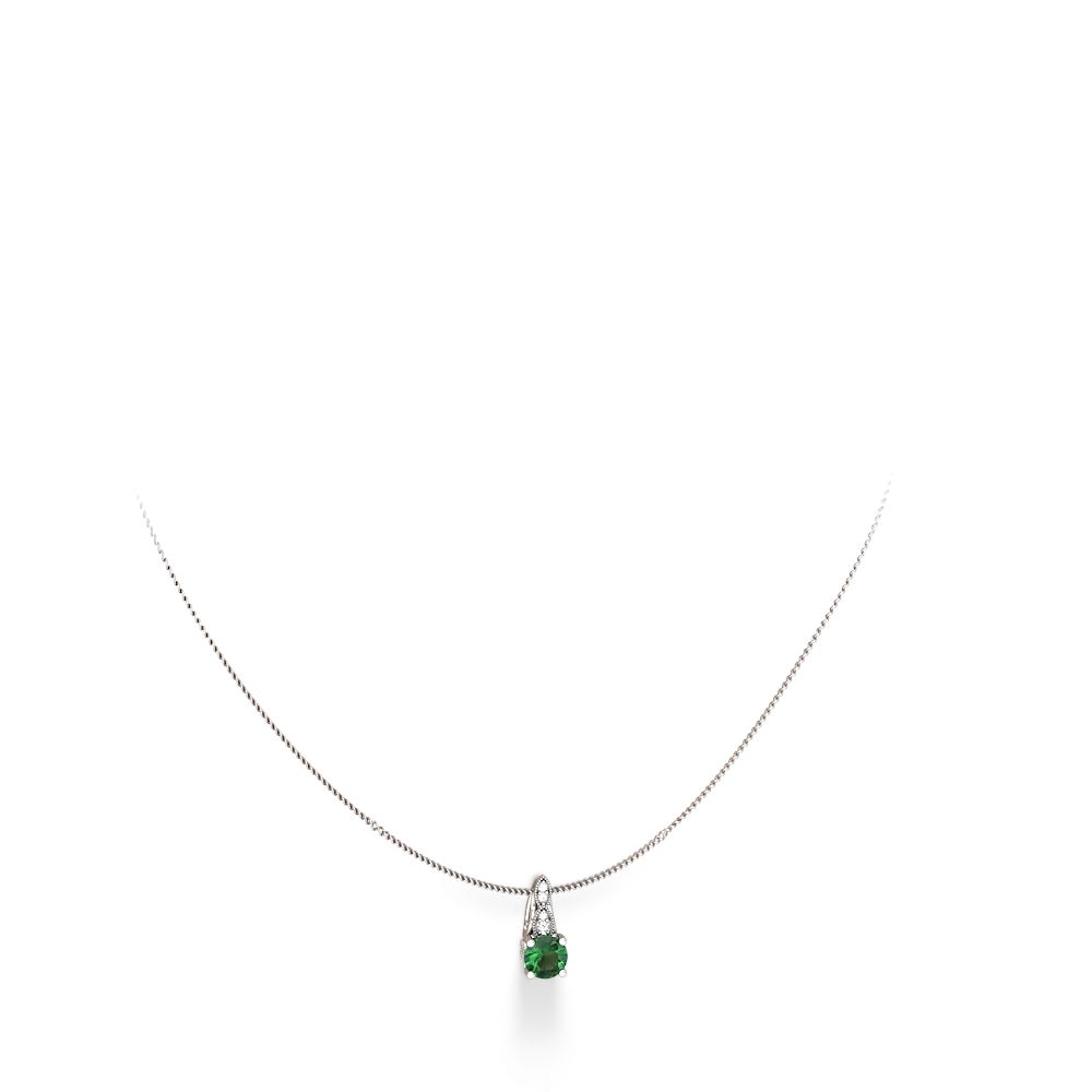 Lab Emerald Antique Elegance 14K White Gold pendant P3100