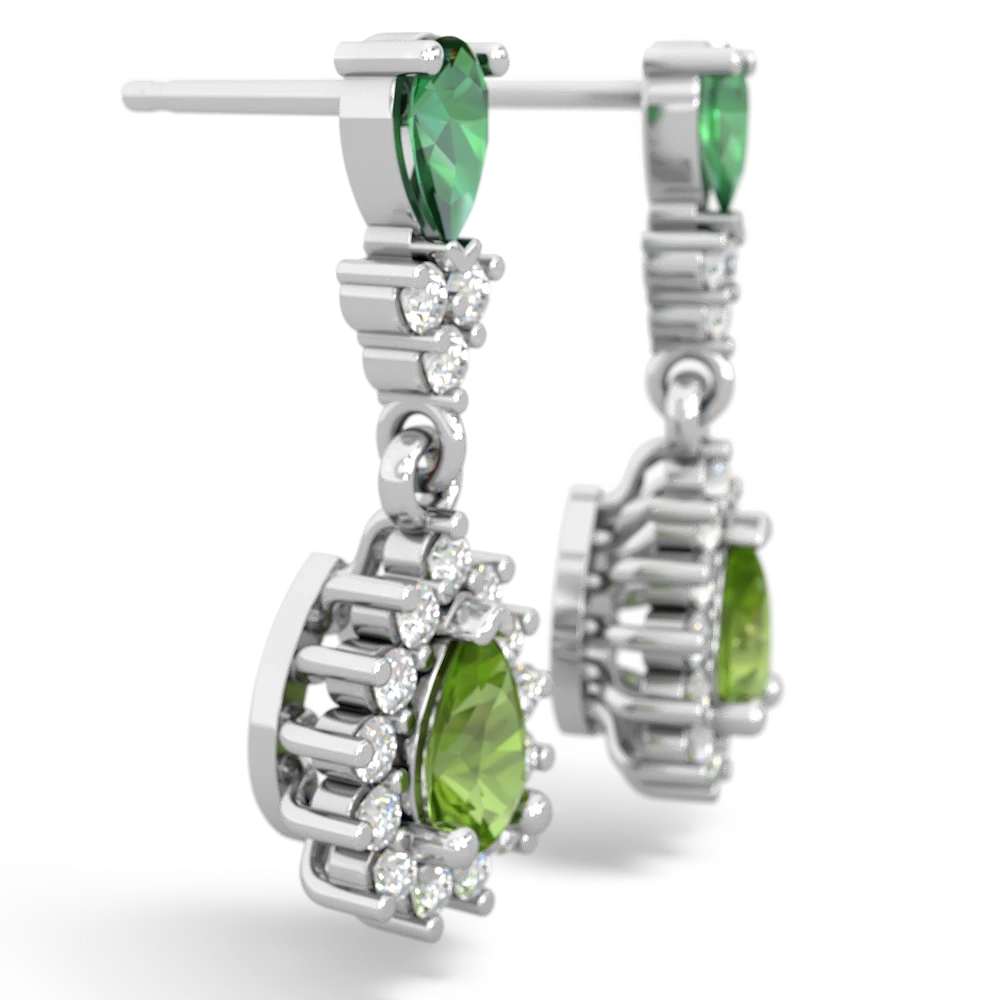 Lab Emerald Halo Pear Dangle 14K White Gold earrings E1882