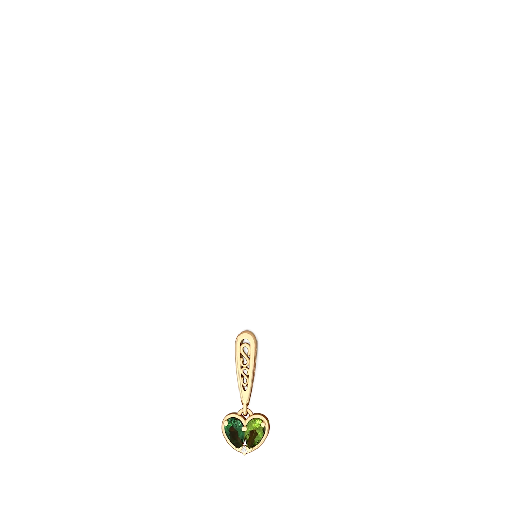 Lab Emerald Filligree Heart 14K Yellow Gold earrings E5070