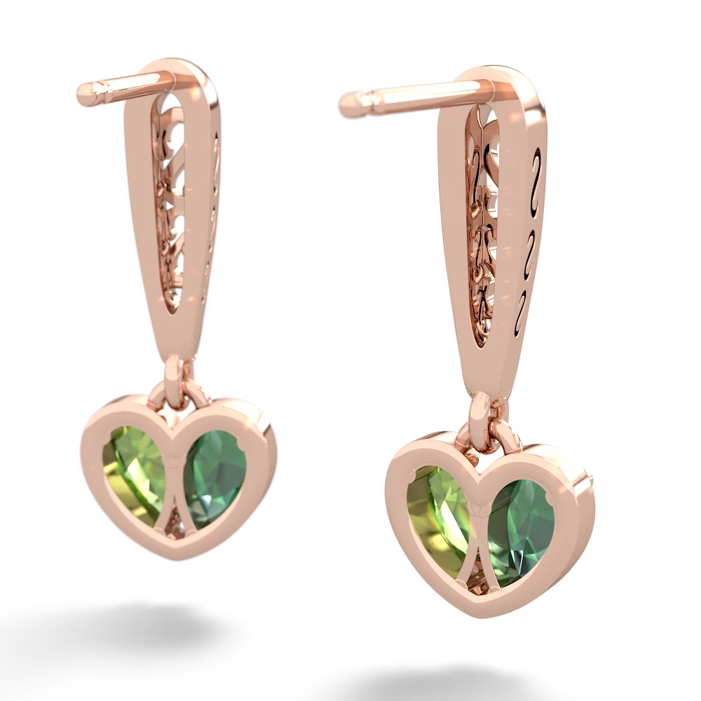 Lab Emerald Filligree Heart 14K Rose Gold earrings E5070