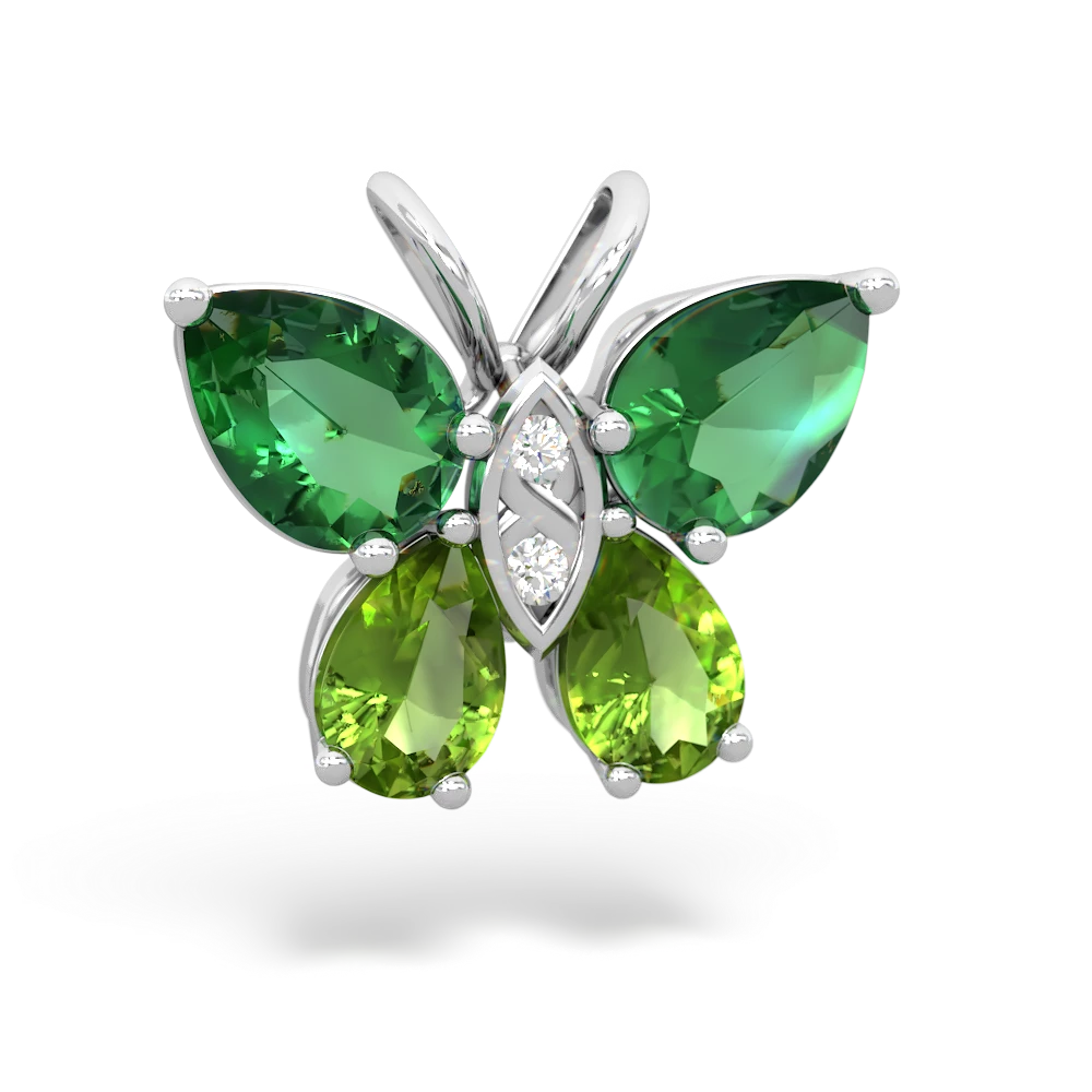 Lab Emerald Butterfly 14K White Gold pendant P2215