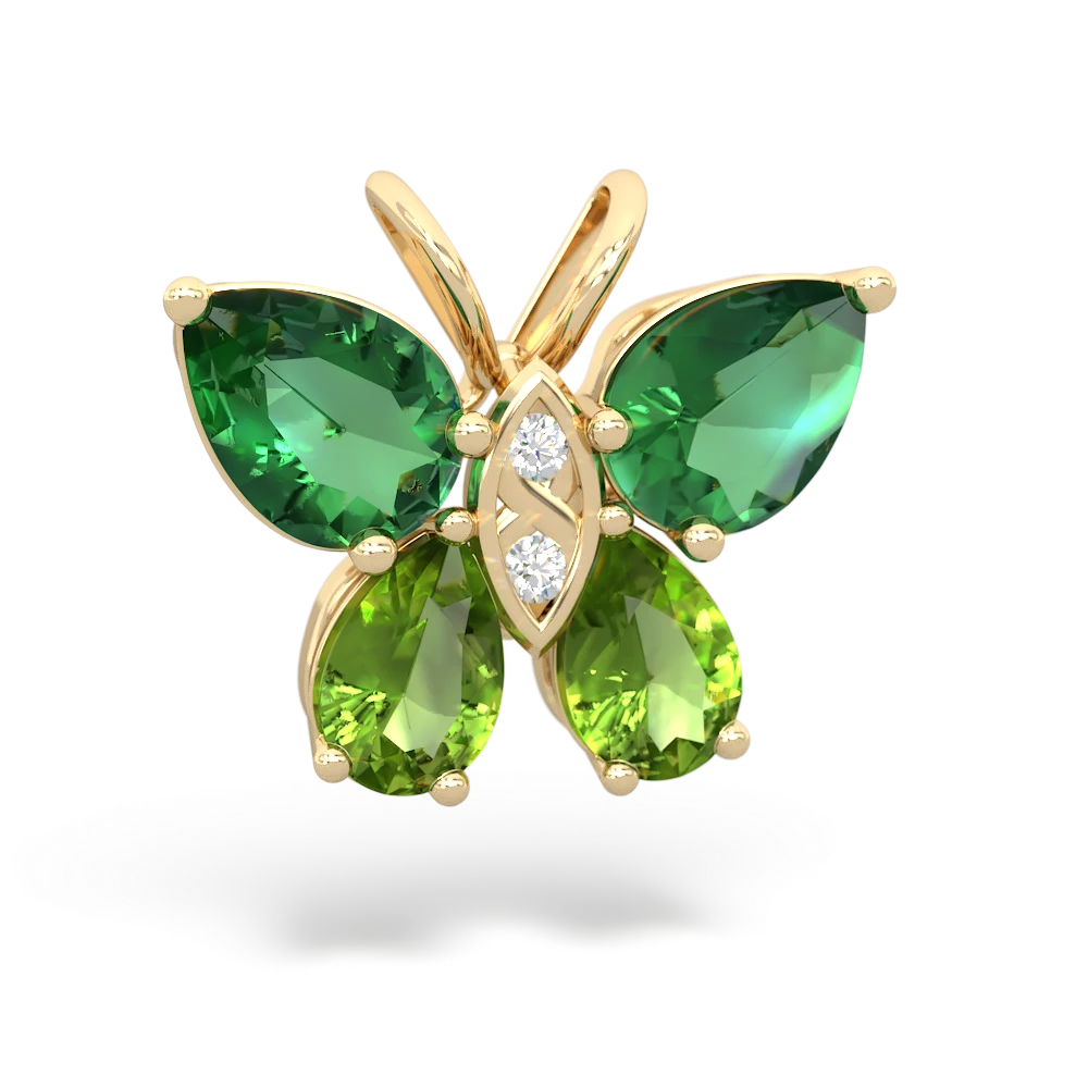 Lab Emerald Butterfly 14K Yellow Gold pendant P2215