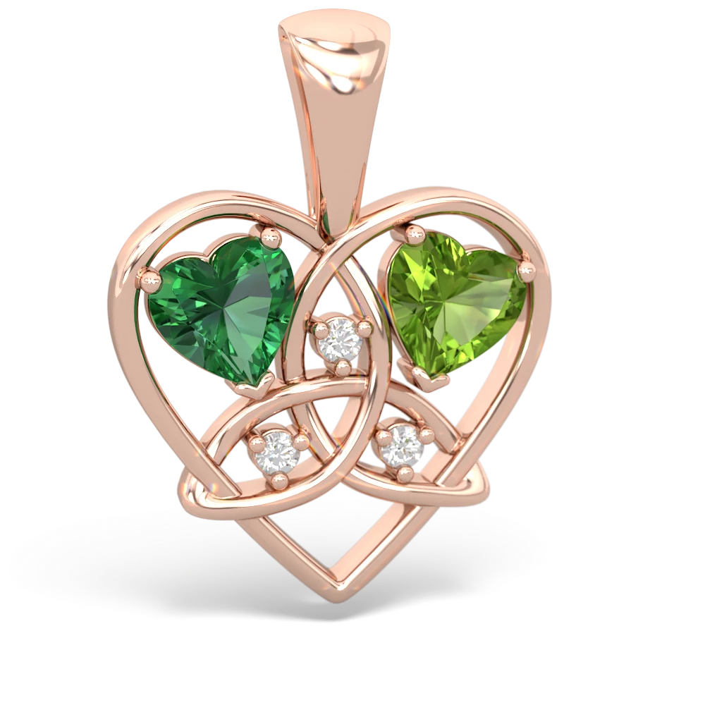 Lab Emerald Celtic Trinity Heart 14K Rose Gold pendant P5331