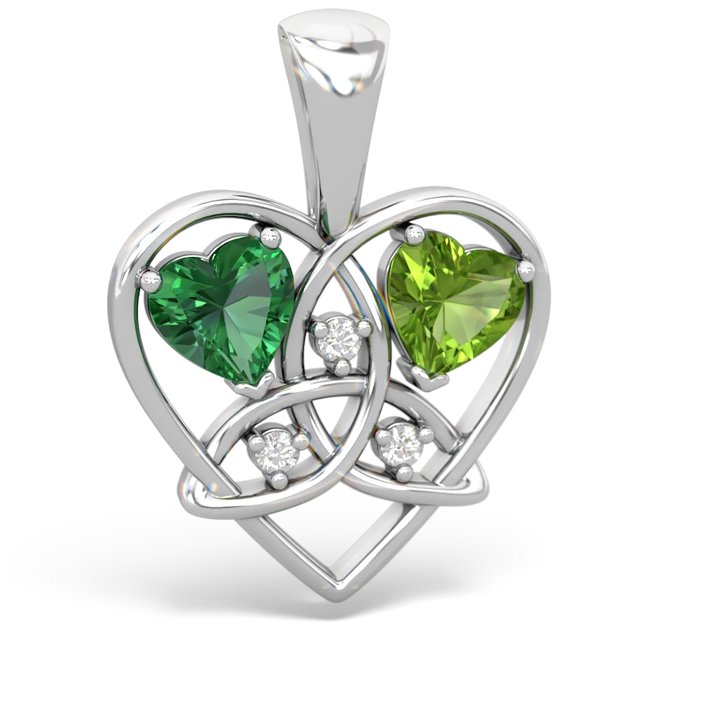 Lab Emerald Celtic Trinity Heart 14K White Gold pendant P5331