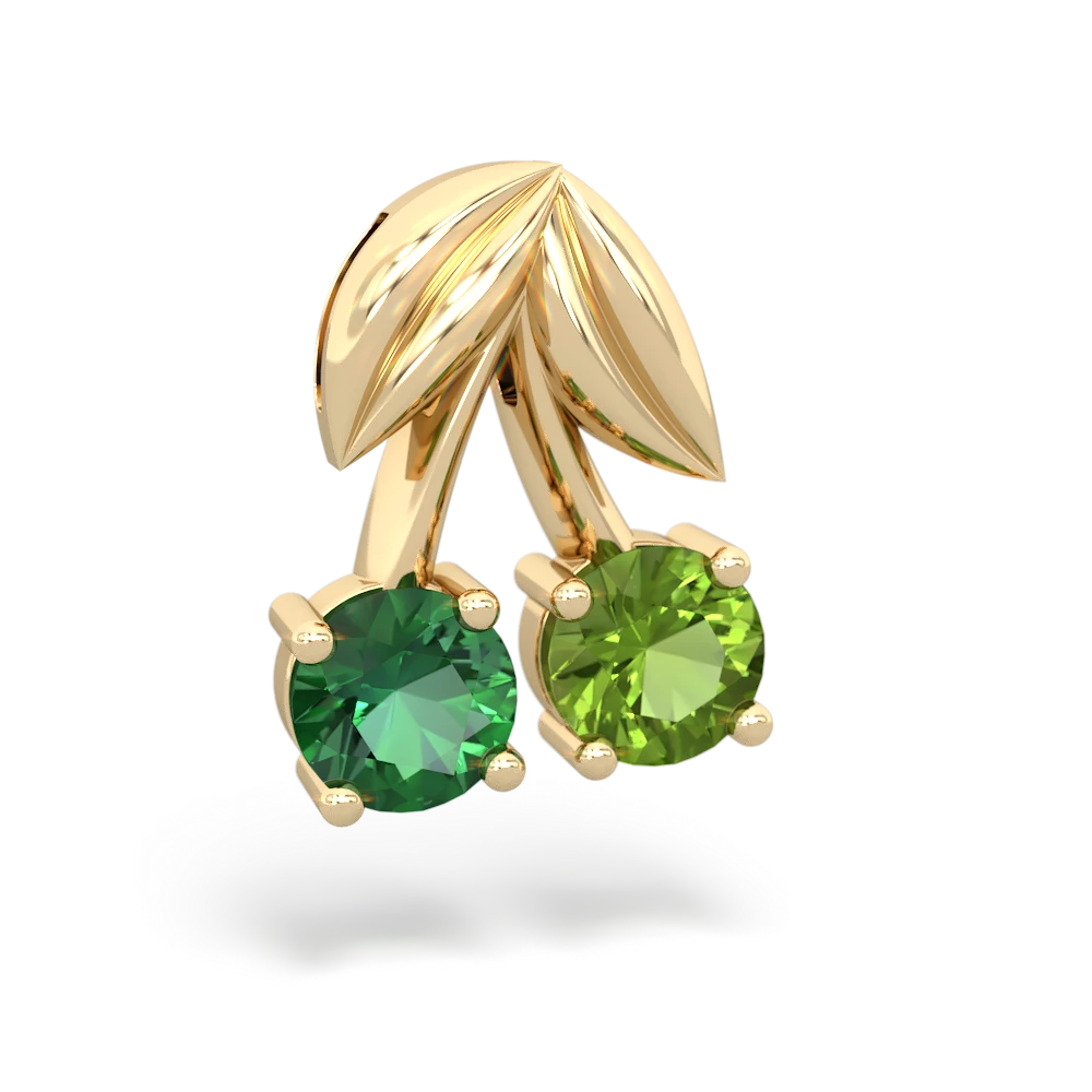 Lab Emerald Sweet Cherries 14K Yellow Gold pendant P7001