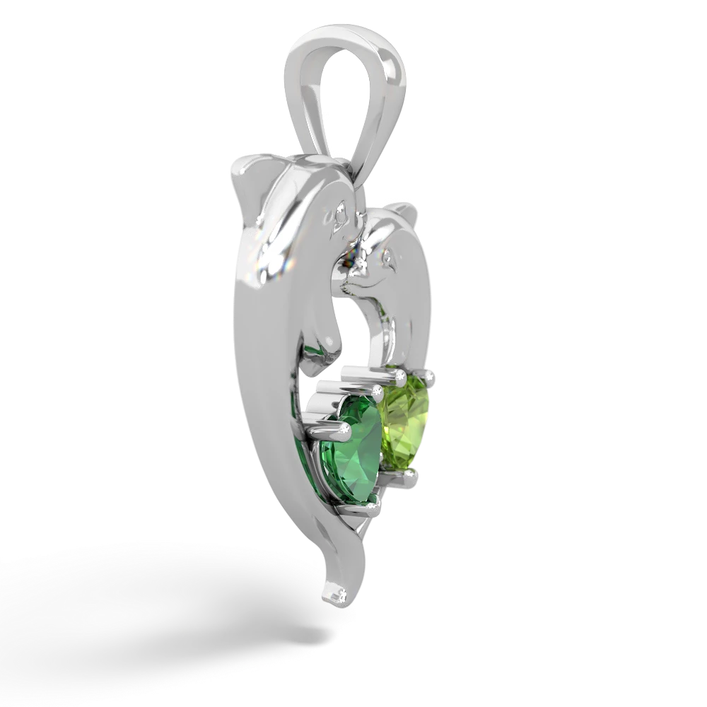 Lab Emerald Dolphin Heart 14K White Gold pendant P5820