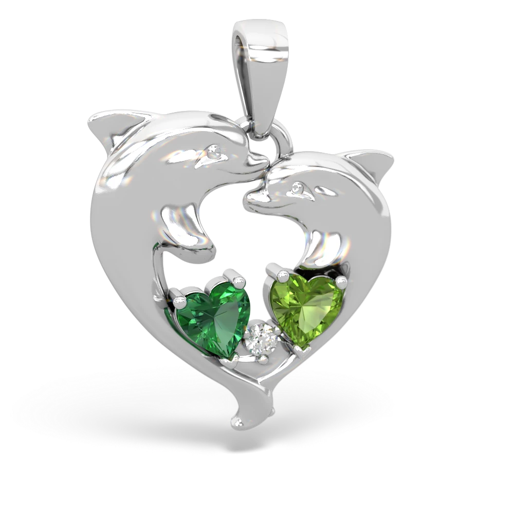 Lab Emerald Dolphin Heart 14K White Gold pendant P5820