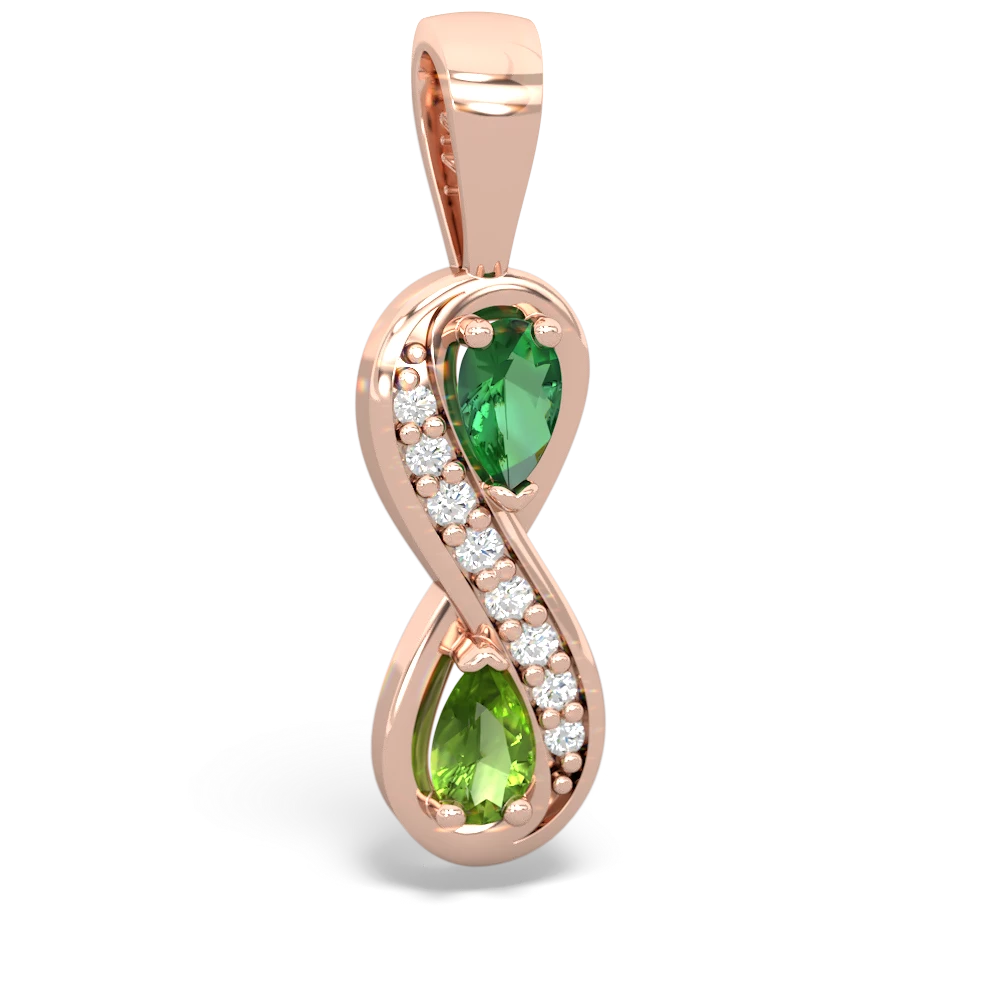 Lab Emerald Diamond Infinity 14K Rose Gold pendant P5390