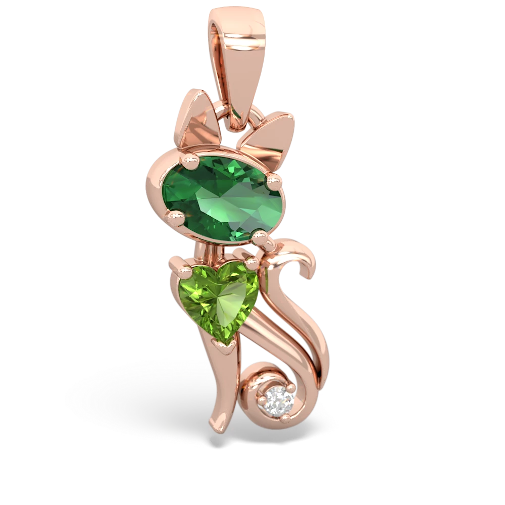 Lab Emerald Kitten 14K Rose Gold pendant P5780