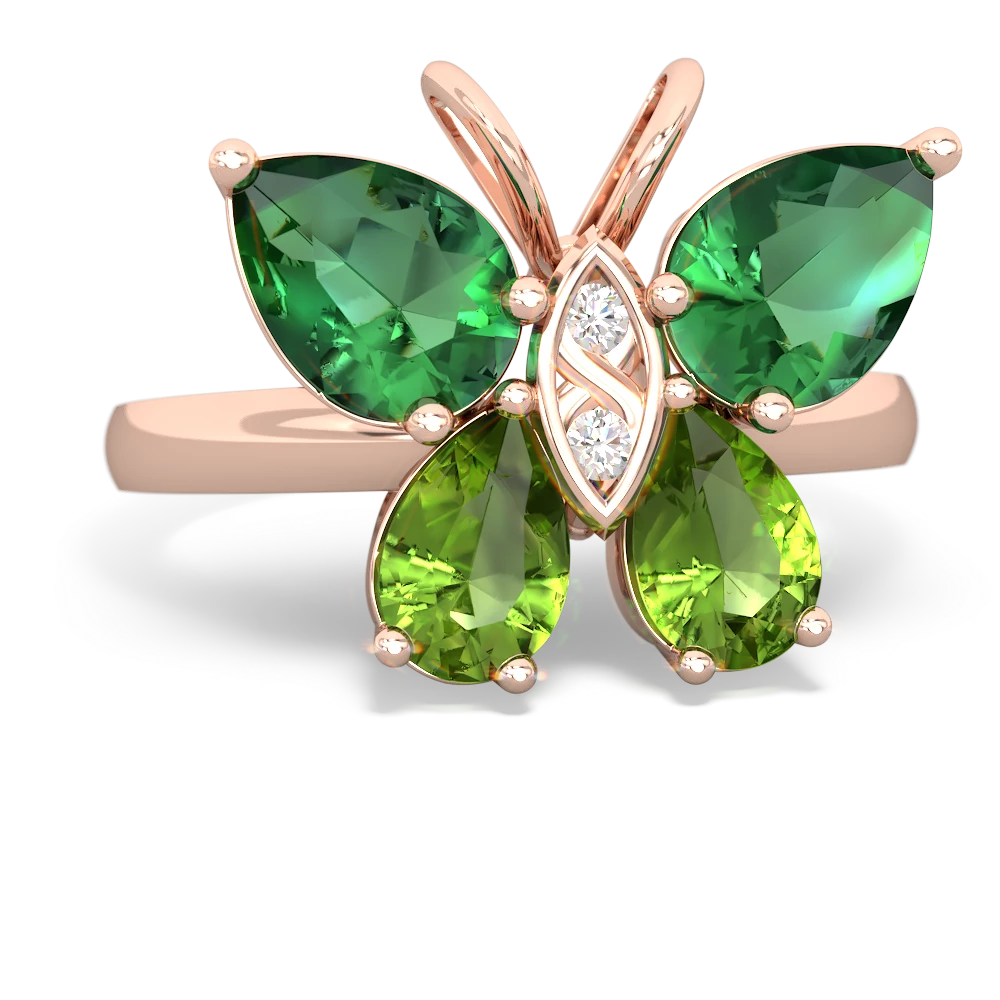 Lab Emerald Butterfly 14K Rose Gold ring R2215