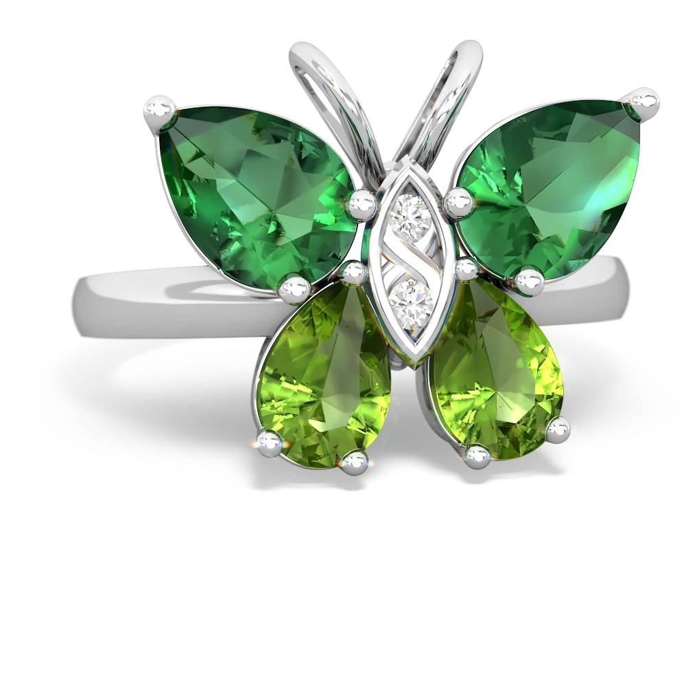 Lab Emerald Butterfly 14K White Gold ring R2215