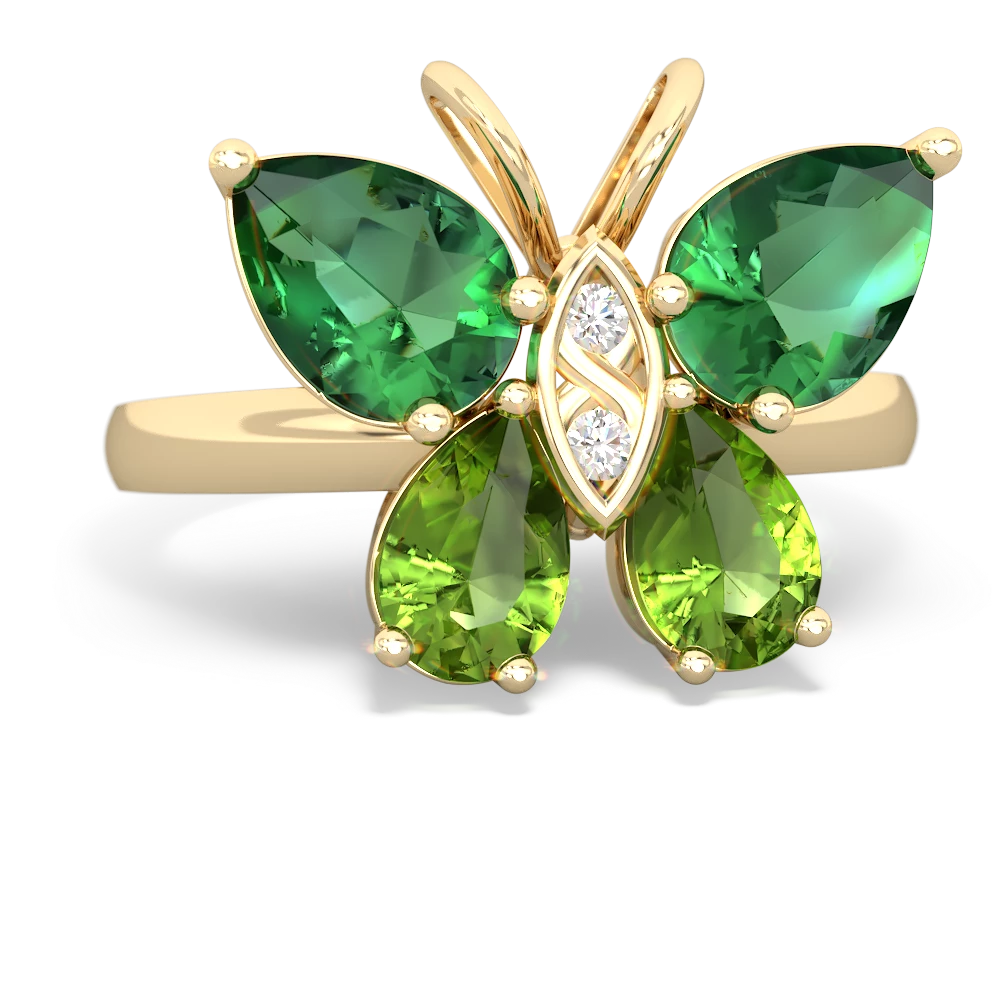 Lab Emerald Butterfly 14K Yellow Gold ring R2215