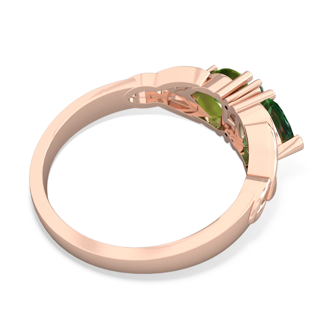 Lab Emerald Celtic Knot Double Heart 14K Rose Gold ring R5040