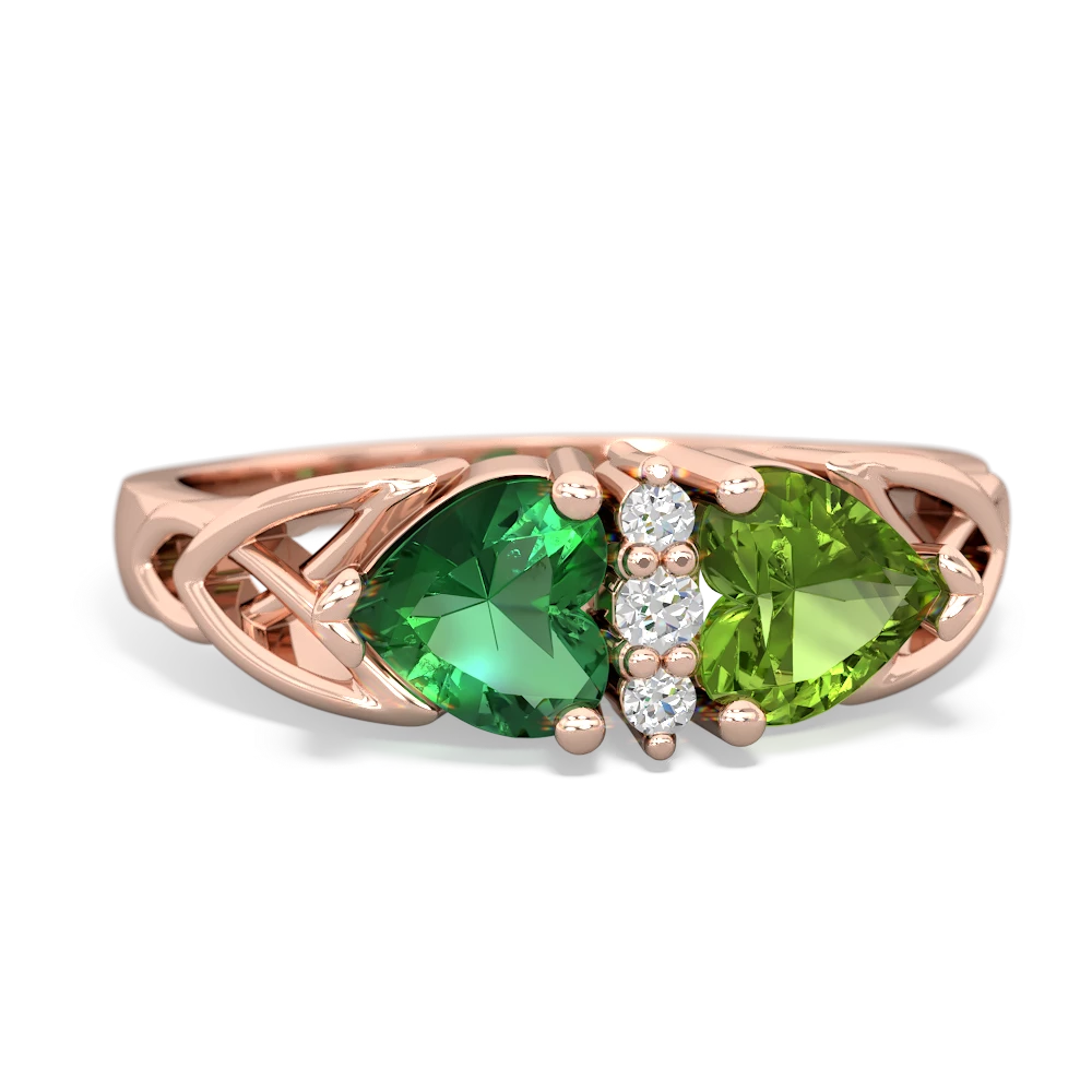 Lab Emerald Celtic Knot Double Heart 14K Rose Gold ring R5040