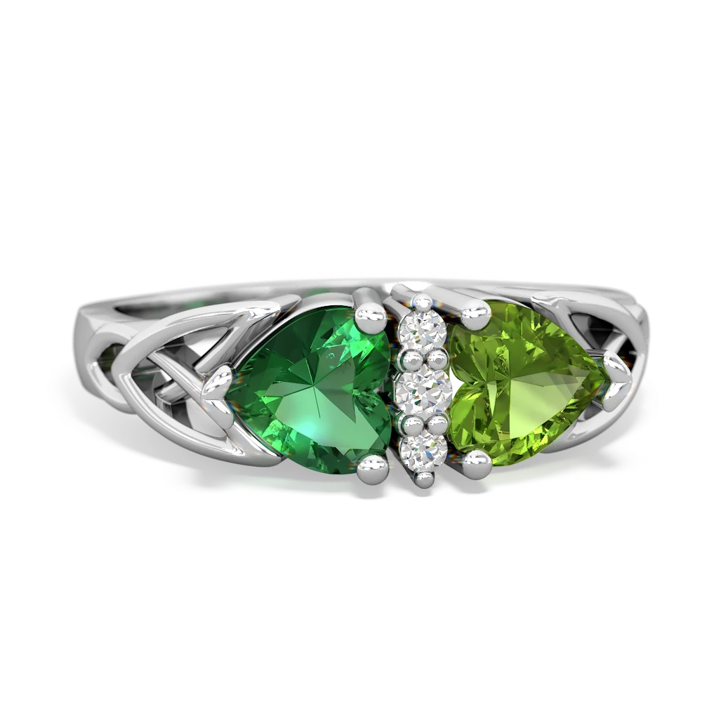 Lab Emerald Celtic Knot Double Heart 14K White Gold ring R5040