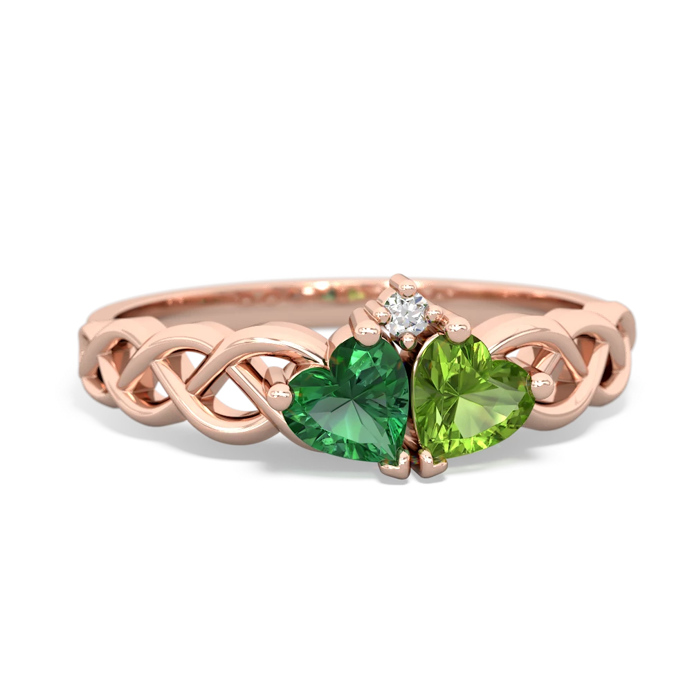 Lab Emerald Heart To Heart Braid 14K Rose Gold ring R5870
