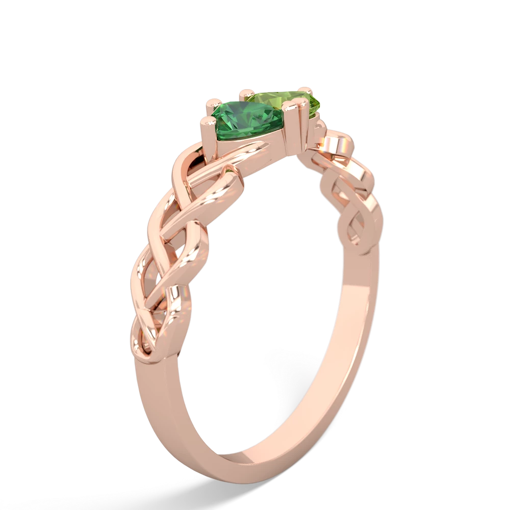 Lab Emerald Heart To Heart Braid 14K Rose Gold ring R5870