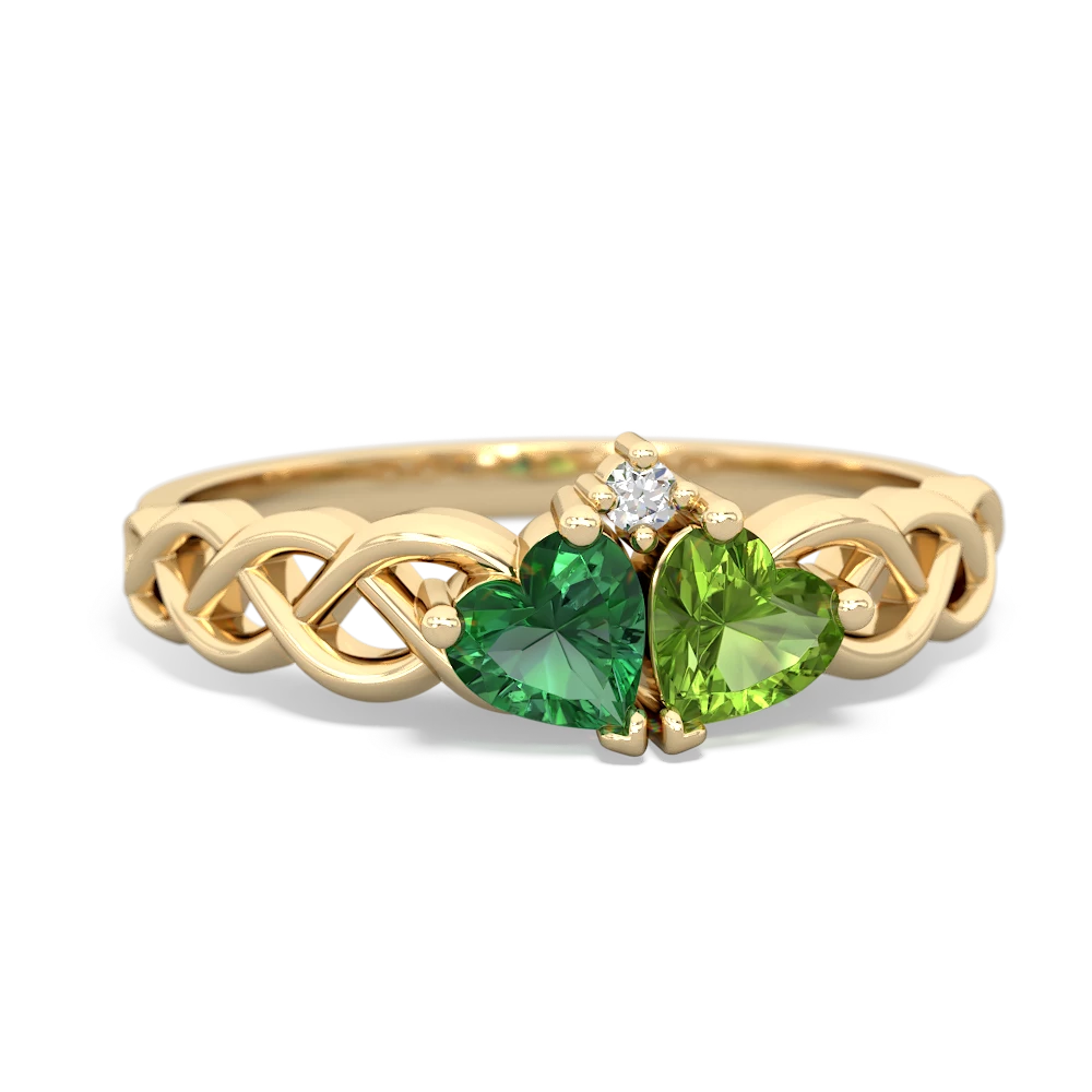 Lab Emerald Heart To Heart Braid 14K Yellow Gold ring R5870