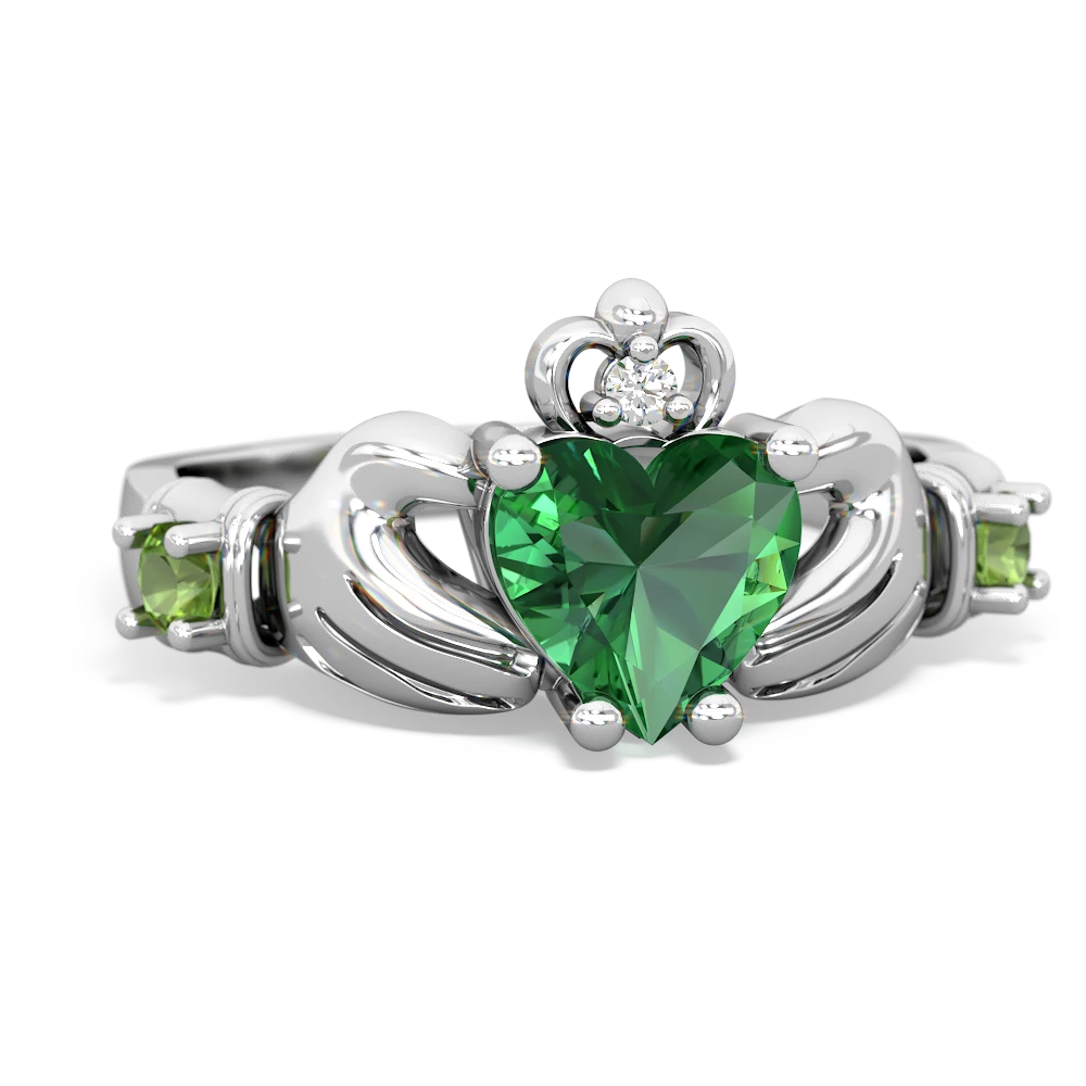 Lab Emerald Claddagh Keepsake 14K White Gold ring R5245