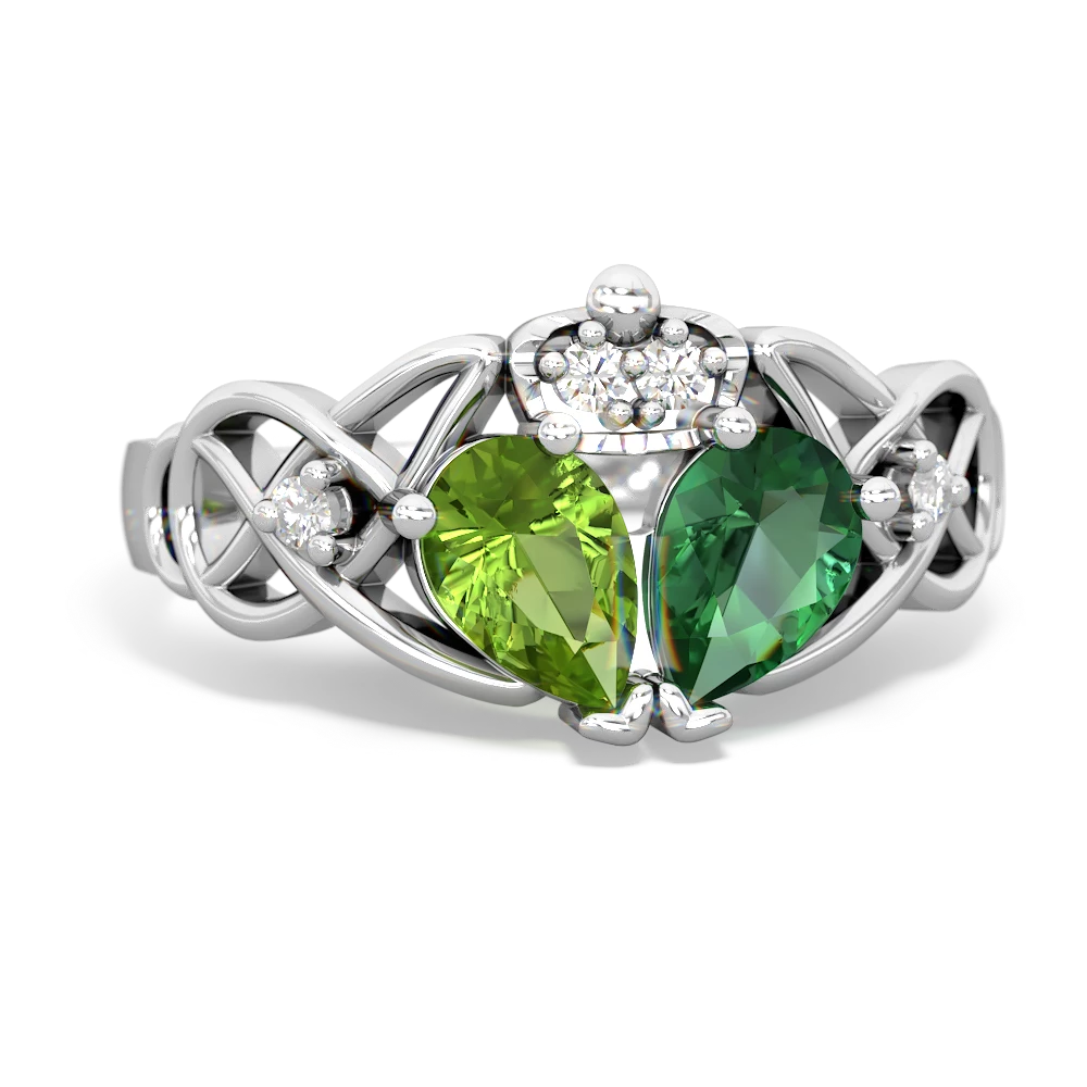 Lab Emerald 'One Heart' Celtic Knot Claddagh 14K White Gold ring R5322