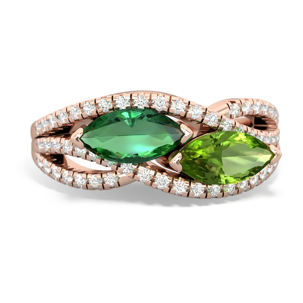 Lab Emerald Diamond Rivers 14K Rose Gold ring R3070