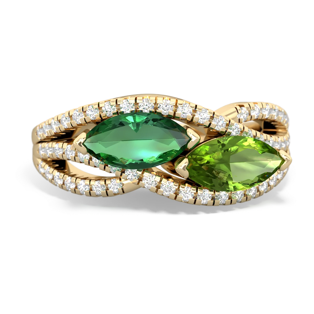 Lab Emerald Diamond Rivers 14K Yellow Gold ring R3070