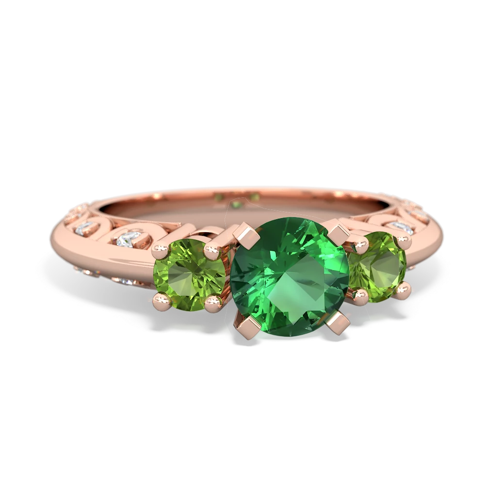 Lab Emerald Art Deco Eternal Embrace Engagement 14K Rose Gold ring C2003