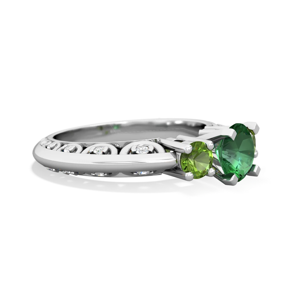 Lab Emerald Art Deco Eternal Embrace Engagement 14K White Gold ring C2003