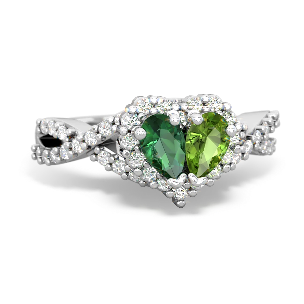 Lab Emerald Diamond Twist 'One Heart' 14K White Gold ring R2640HRT