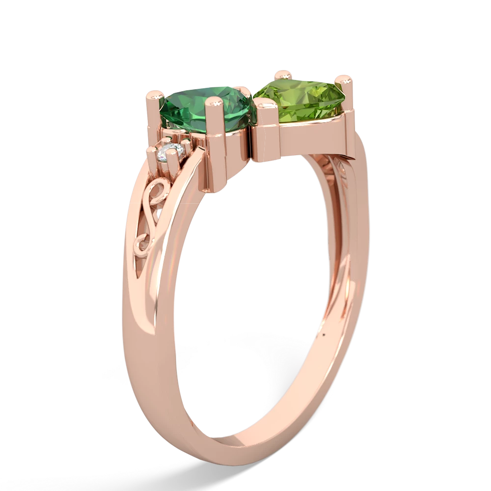 Lab Emerald Snuggling Hearts 14K Rose Gold ring R2178