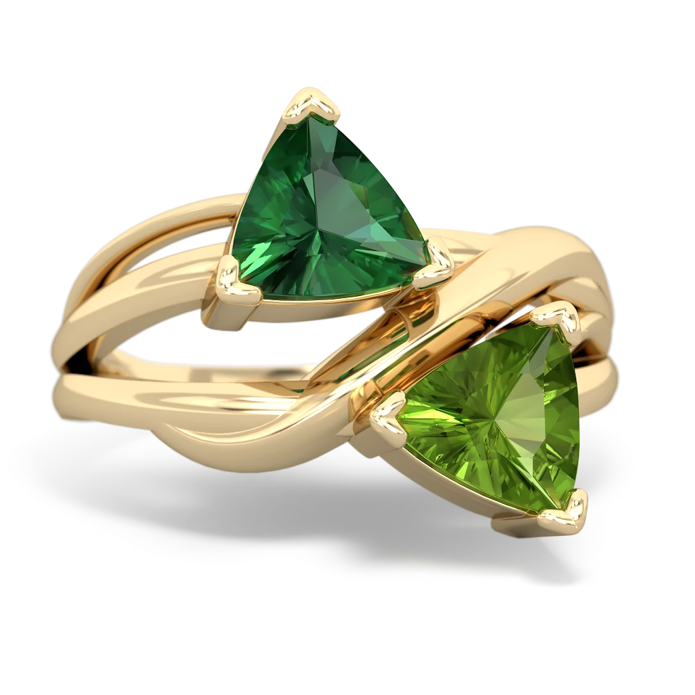 Lab Emerald Split Band Swirl 14K Yellow Gold ring R2341