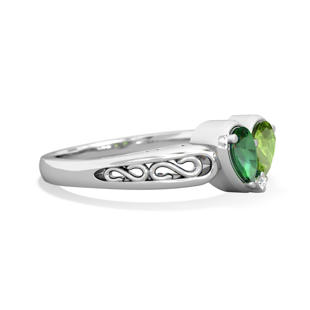 Lab Emerald Filligree 'One Heart' 14K White Gold ring R5070