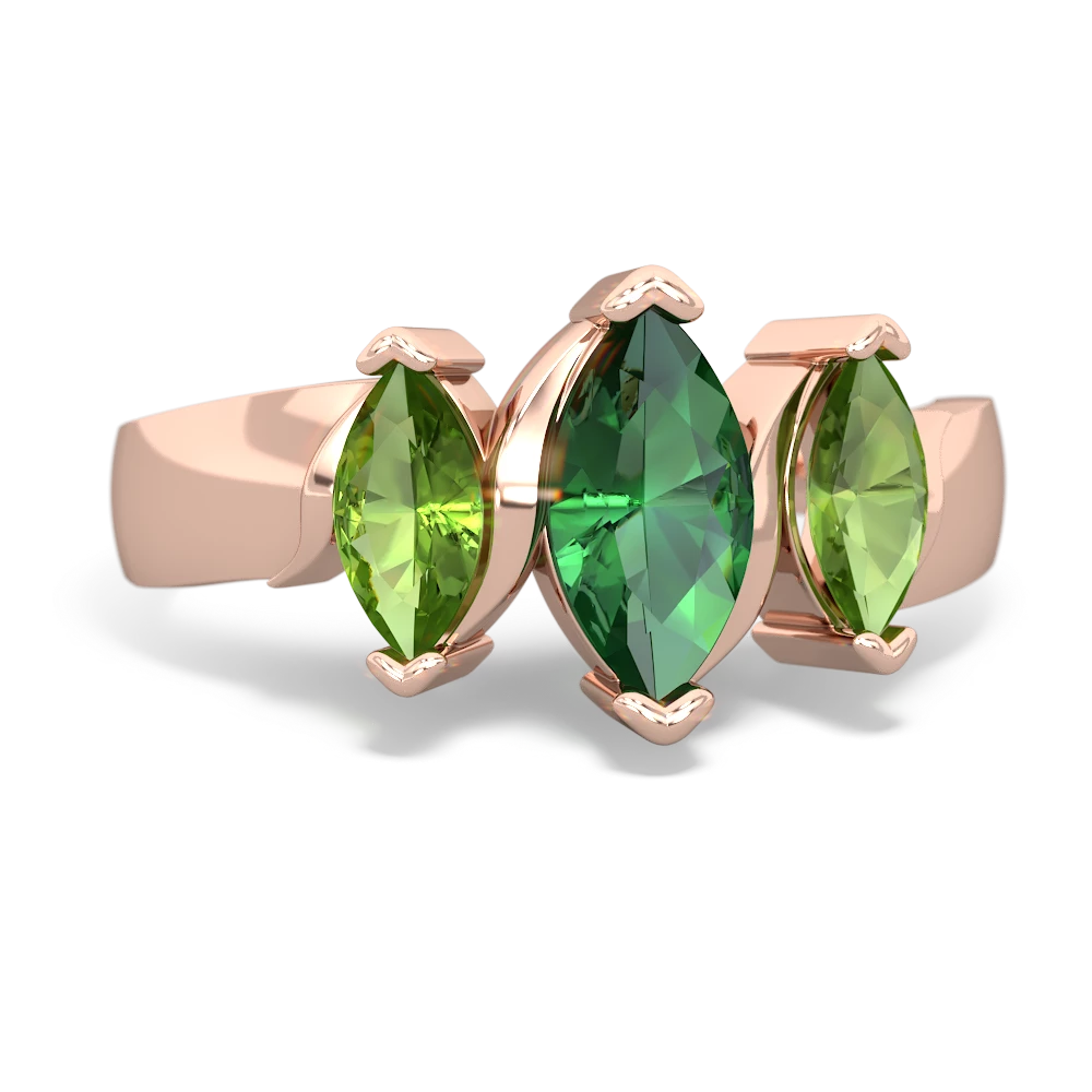 Lab Emerald Three Peeks 14K Rose Gold ring R2433