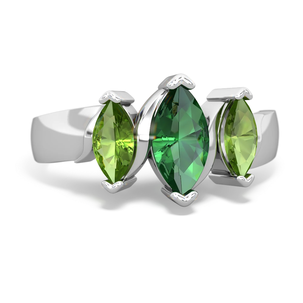 Lab Emerald Three Peeks 14K White Gold ring R2433