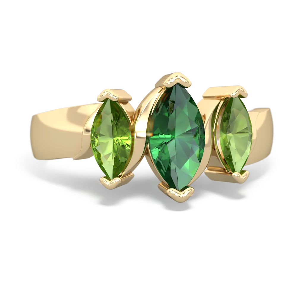 Lab Emerald Three Peeks 14K Yellow Gold ring R2433