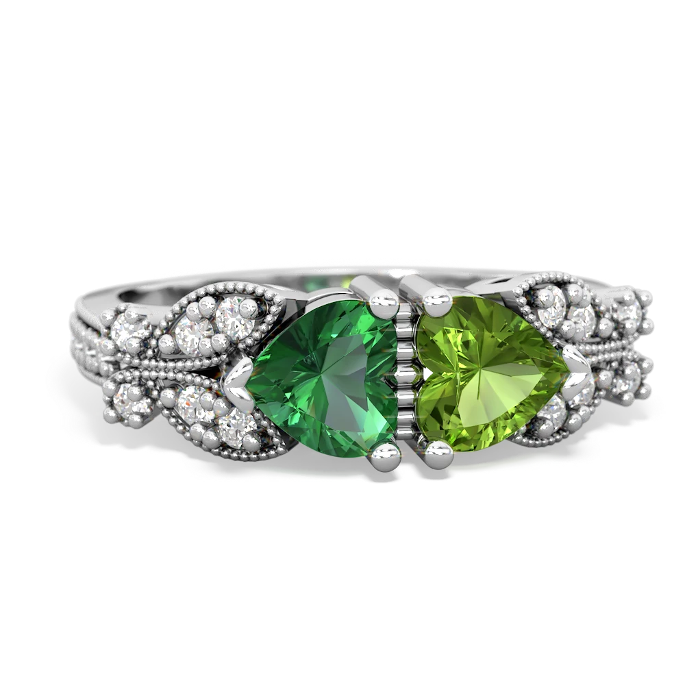 Lab Emerald Diamond Butterflies 14K White Gold ring R5601