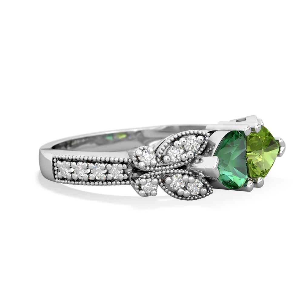 Lab Emerald Diamond Butterflies 14K White Gold ring R5601