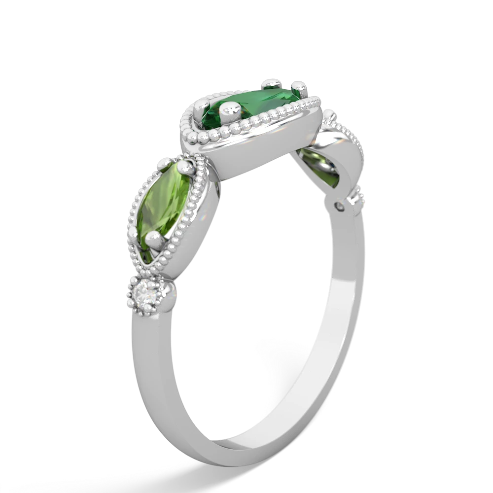 Lab Emerald Milgrain Marquise 14K White Gold ring R5700