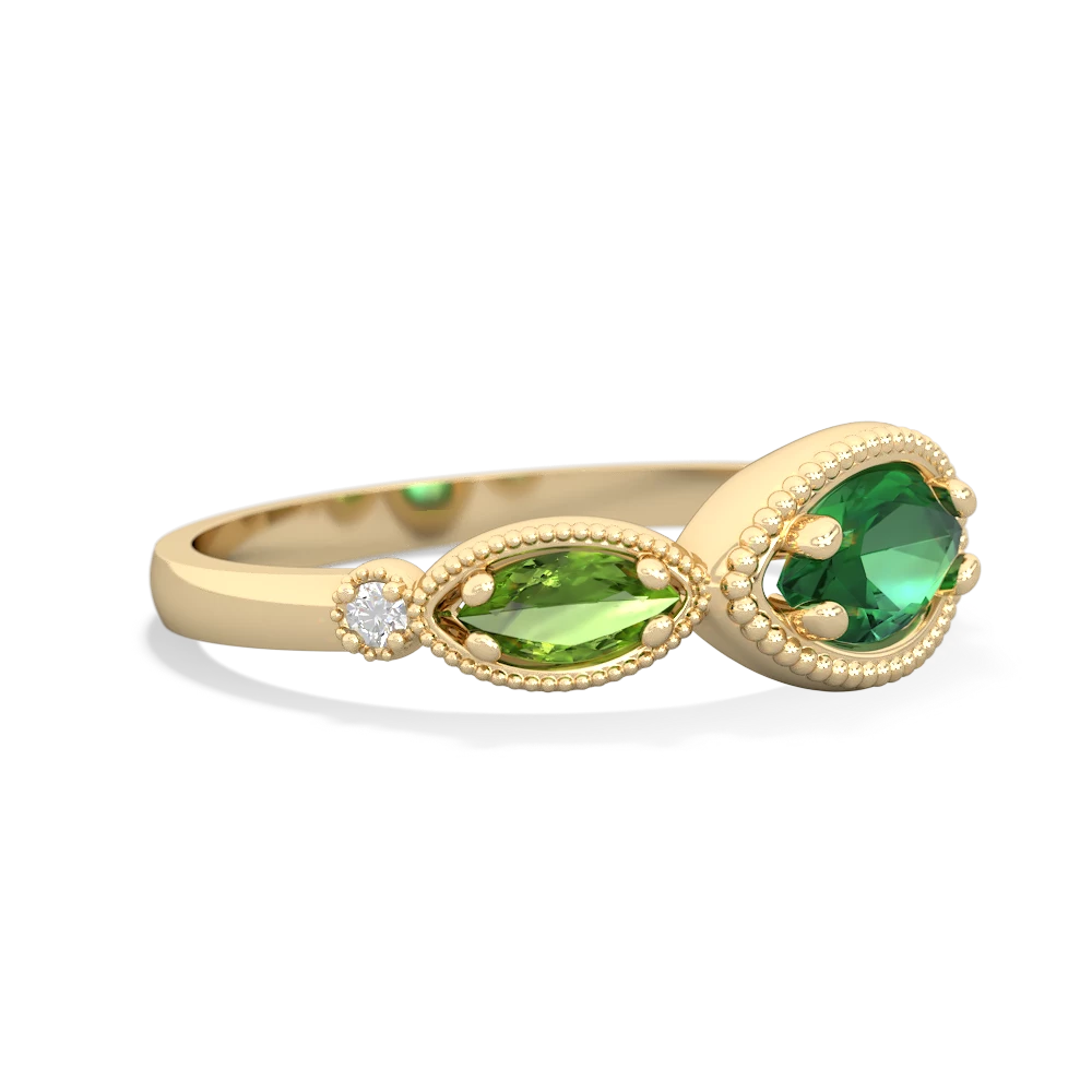 Lab Emerald Milgrain Marquise 14K Yellow Gold ring R5700